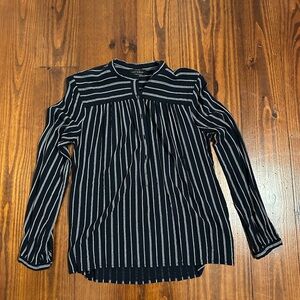 Navy and white quarter button up top, excellent for work or summer